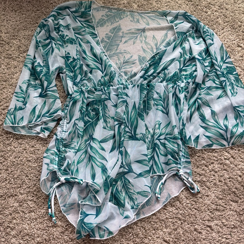 Tropical Leaf Print Women's Coverup